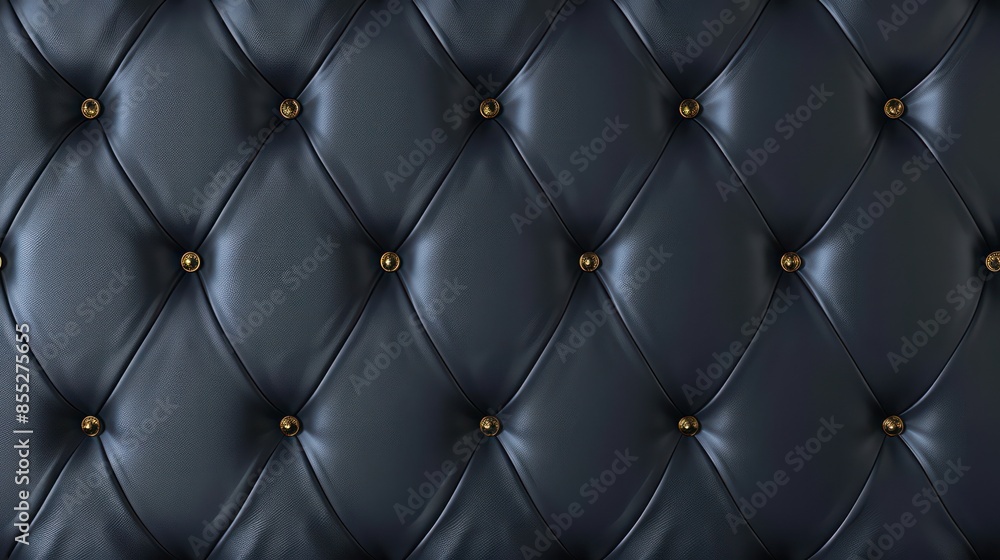 Elegance and luxury concept with a close-up on a blue tufted leather upholstery with golden buttons Elegance and luxury concept with a close-up on a blue tufted leather upholstery with golden buttons