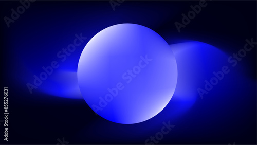 Bright silver blue orb sphere at the center of a spinning blue mesh gradient background