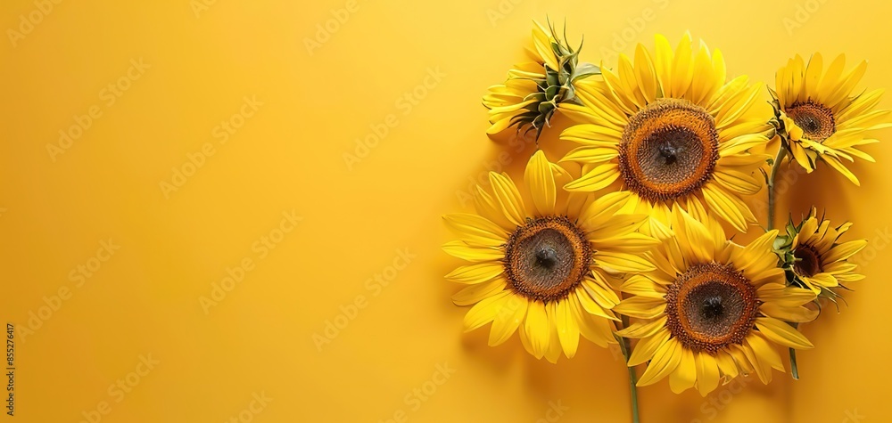 Fototapeta premium Yellow background sunflower white daisy floral wallpaper spring summer card love backdrop