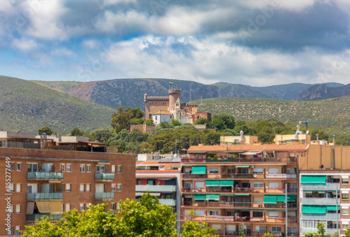 Panoramic view of Castelldefels Castle, of medieval origin, in the town of the same name on the Catalan coast, near Barcelona.