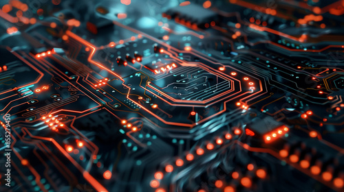 Green and orange circuitry tech background