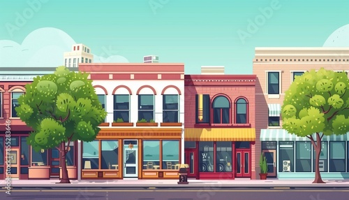 Charming Small Town Storefronts on a Sunny Day.