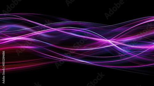 abstract neon lines, black background, purple and pink light 