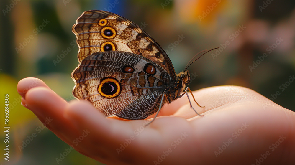 butterfly on a hand in spring butterfly on a hand in spring