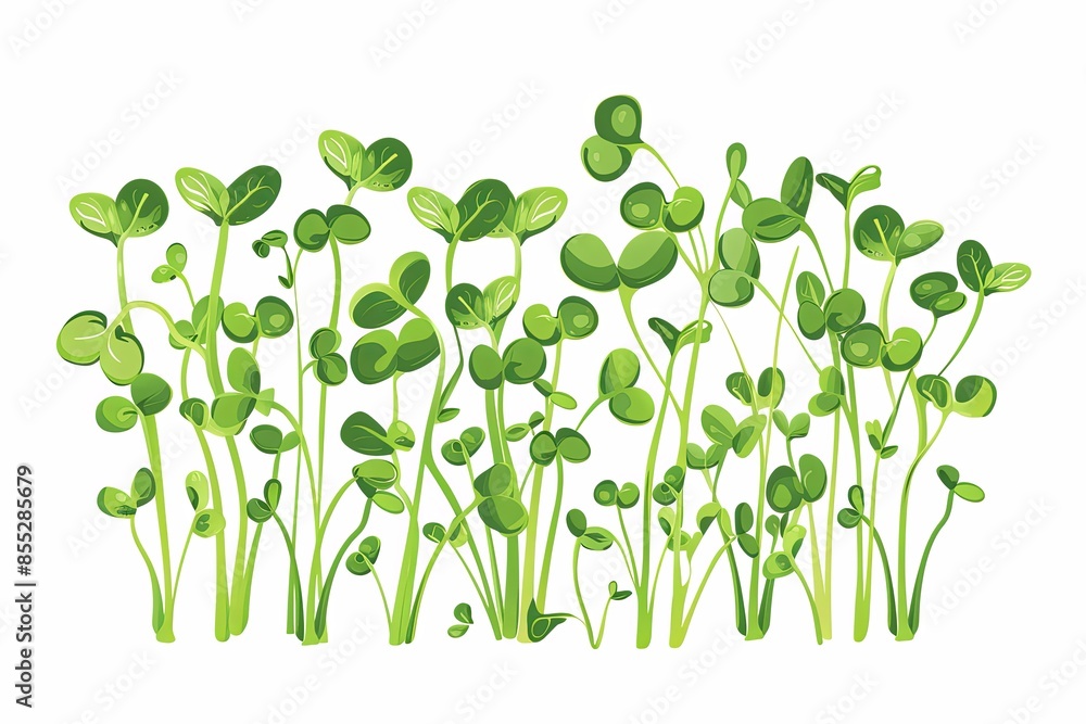 A group of green microgreens on a white background. Generative AI A group of green microgreens on a white background. Generative AI
