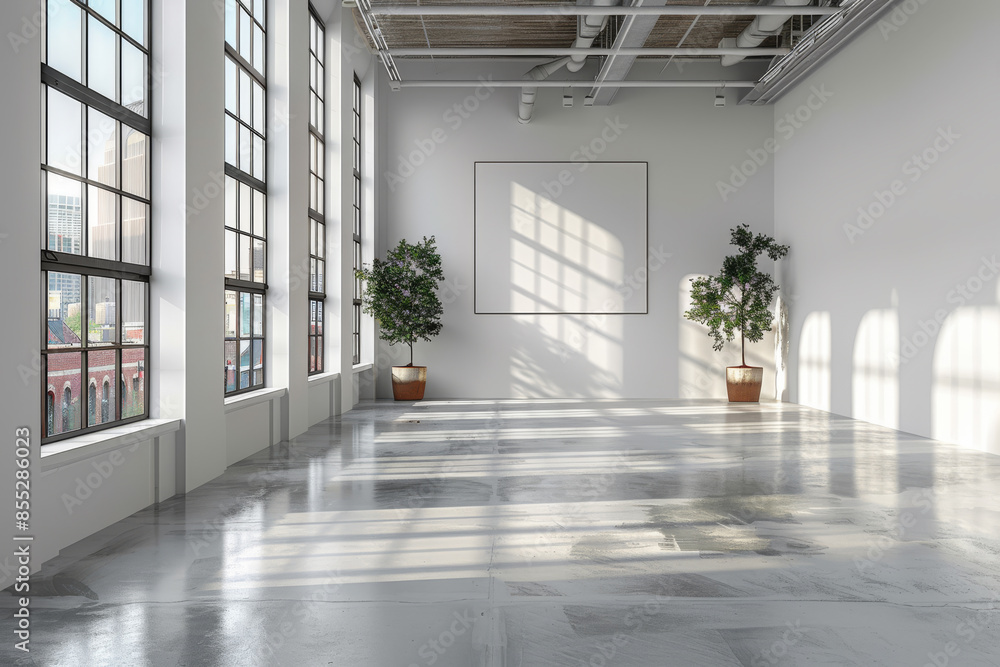 Fototapeta premium Spacious Industrial Loft with City View