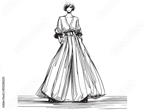 Fashion models in wide pants. Sketch