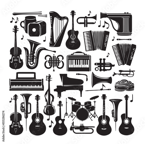 Music Instruments icon collection - vector silhouette illustration
