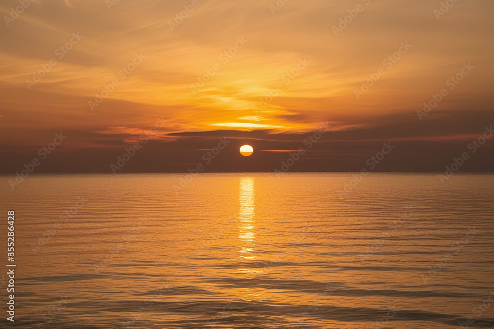 Serene Coastal Sunset with Golden Sky Serene Coastal Sunset with Golden Sky