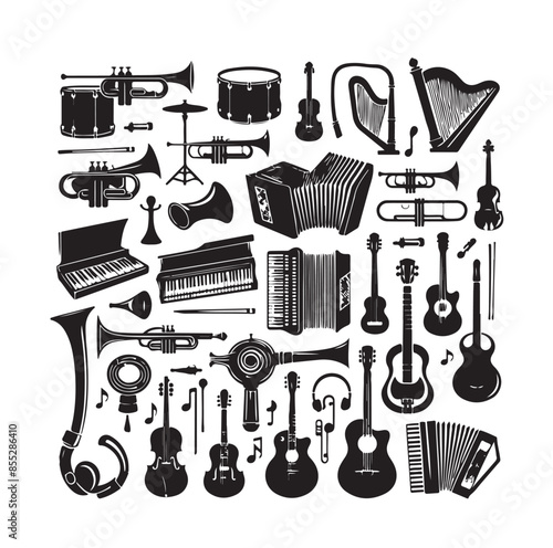 Music Instruments icon collection - vector silhouette illustration
