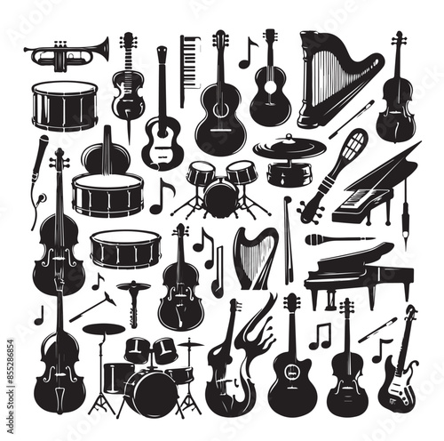 Music Instruments icon collection - vector silhouette illustration
