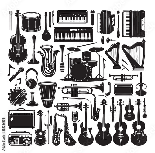 Music Instruments icon collection - vector silhouette illustration

