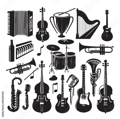 Music Instruments icon collection - vector silhouette illustration
