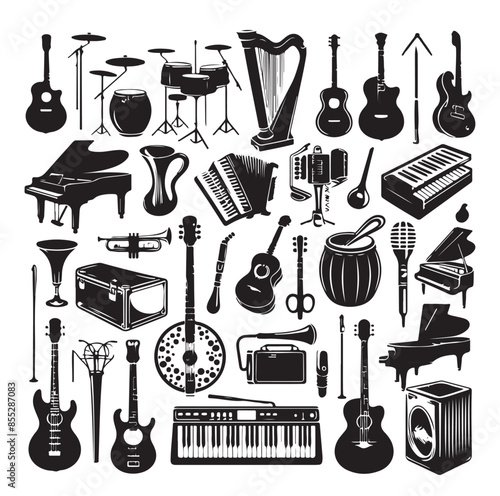 Music Instruments icon collection - vector silhouette illustration
