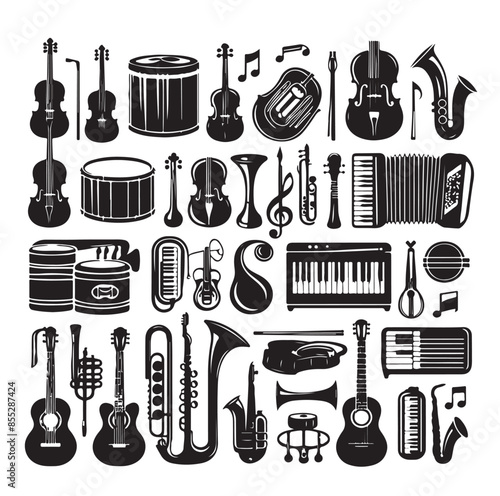 Music Instruments icon collection - vector silhouette illustration
