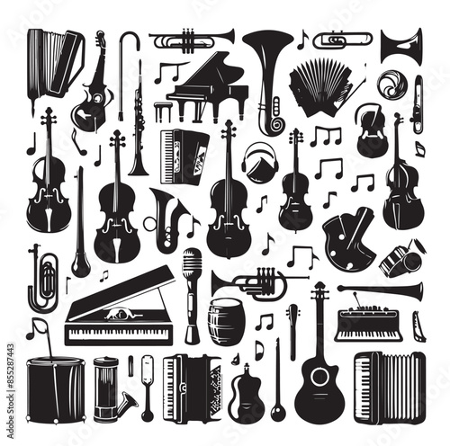 Music Instruments icon collection - vector silhouette illustration
