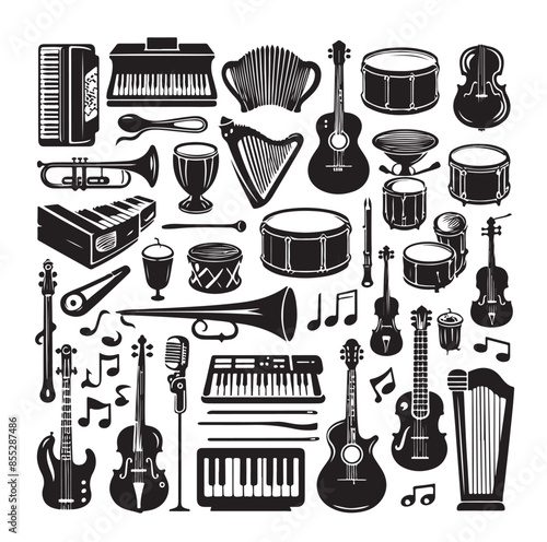 Music Instruments icon collection - vector silhouette illustration
