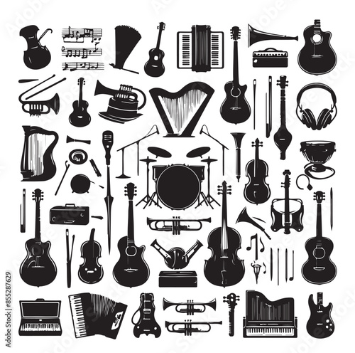 Music Instruments icon collection - vector silhouette illustration
