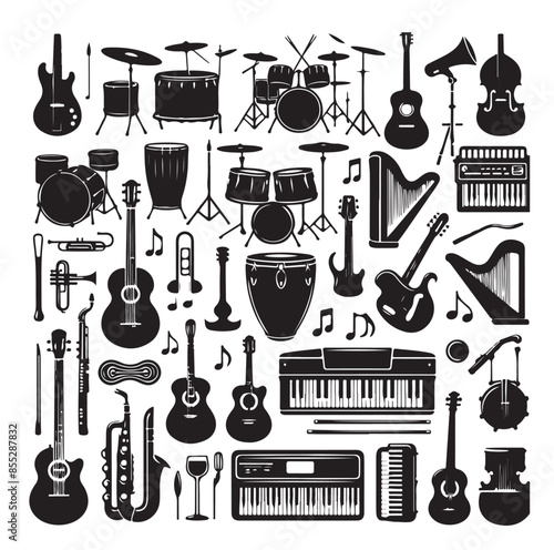 Music Instruments icon collection - vector silhouette illustration