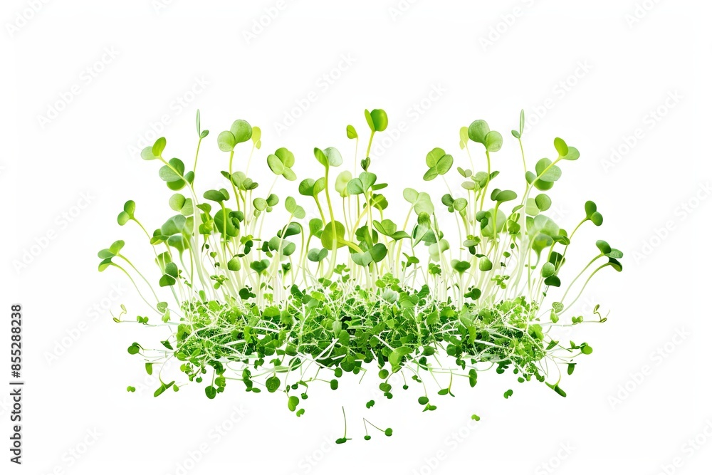 Close-up of a cluster of microgreens against a white background. Generative AI Close-up of a cluster of microgreens against a white background. Generative AI