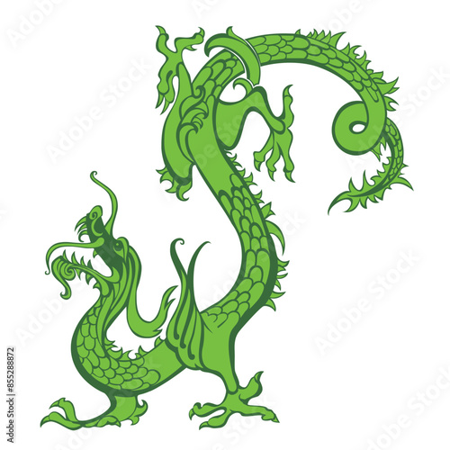 Green dragon on white background. Chinese dragon tattoo. Zodiac Sign for Year of Dragon.  Vector  illustration