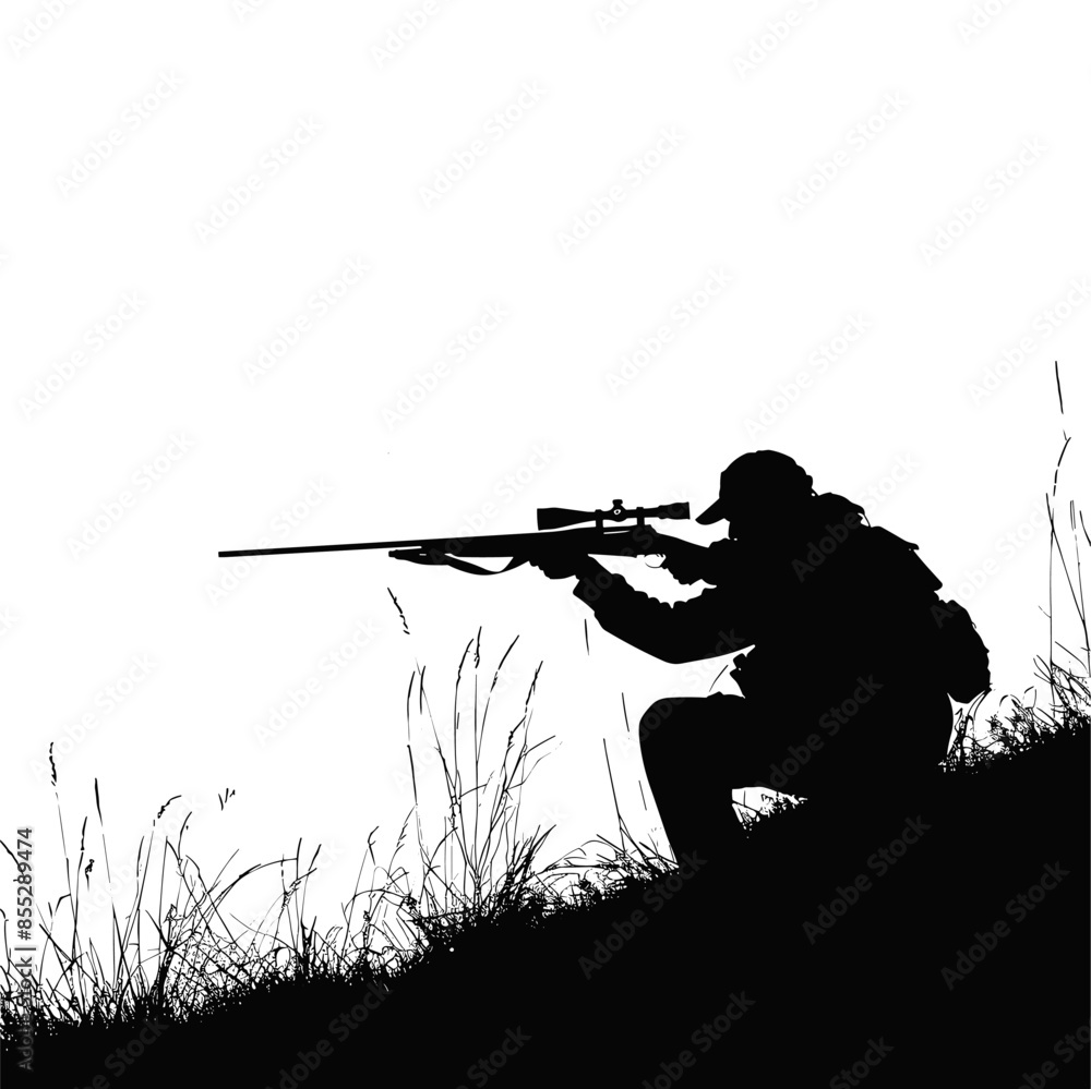 vector silhouette of a hunter with a gun on the hunt .Generative AI vector silhouette of a hunter with a gun on the hunt .Generative AI