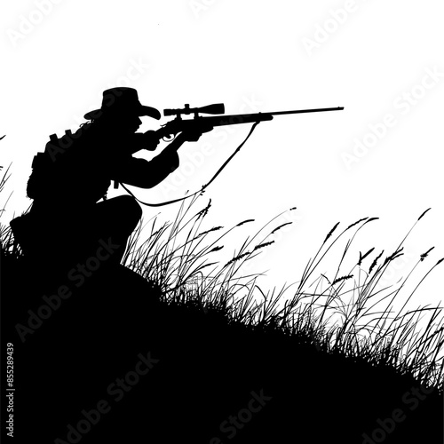 vector silhouette of a hunter with a gun on the hunt .Generative AI