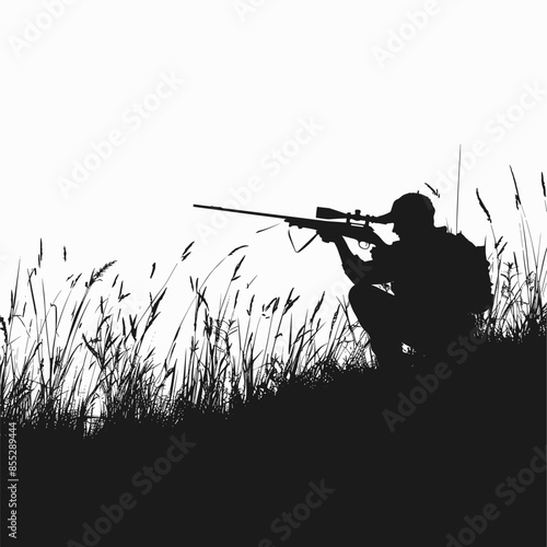 vector silhouette of a hunter with a gun on the hunt .Generative AI