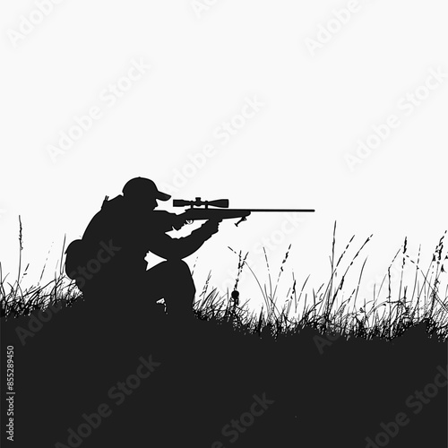 vector silhouette of a hunter with a gun on the hunt .Generative AI