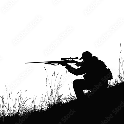 vector silhouette of a hunter with a gun on the hunt .Generative AI