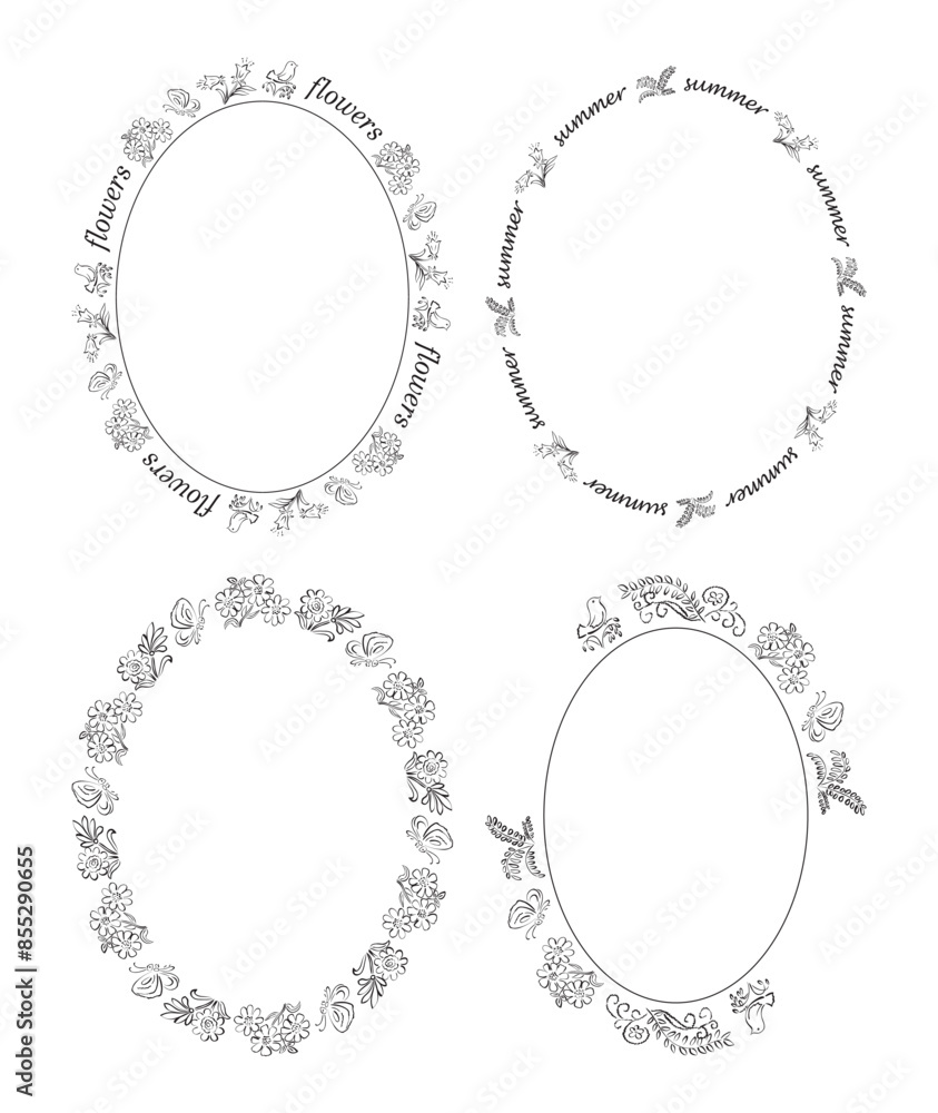 set of floral oval frames. nature. flowers and birds. vector decorative elements. set of floral oval frames. nature. flowers and birds. vector decorative elements.