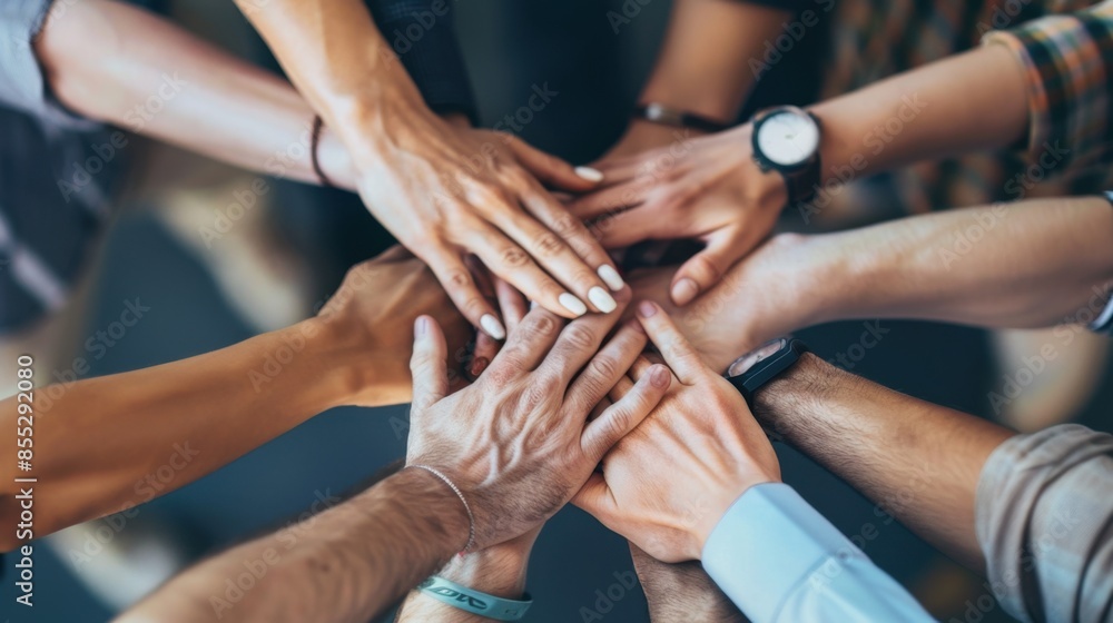 A group of hands from diverse individuals come together in a symbol of unity and collaboration. A group of hands from diverse individuals come together in a symbol of unity and collaboration.