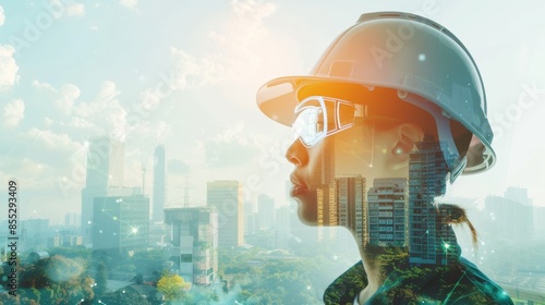 Civil engineer wearing hardhat at a construction site