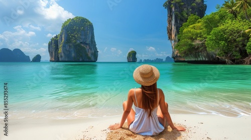 Woman Wearing Hat and Sunglasses on Beach