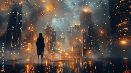 Man Standing in Urban Night Scene