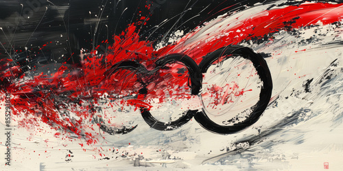 Dynamic Olympic Rings in Black and Red Abstract