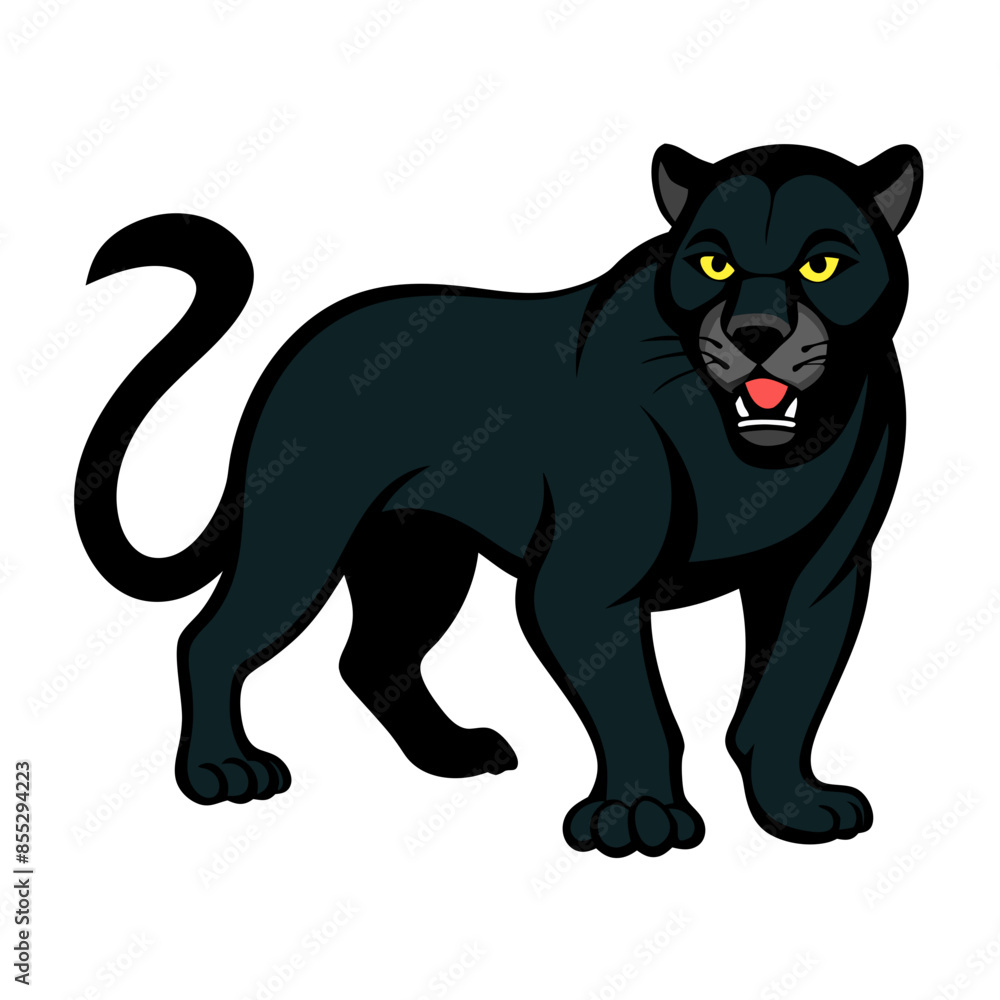 Obraz premium fierce vector illustration of a black panther in a prowling stance.