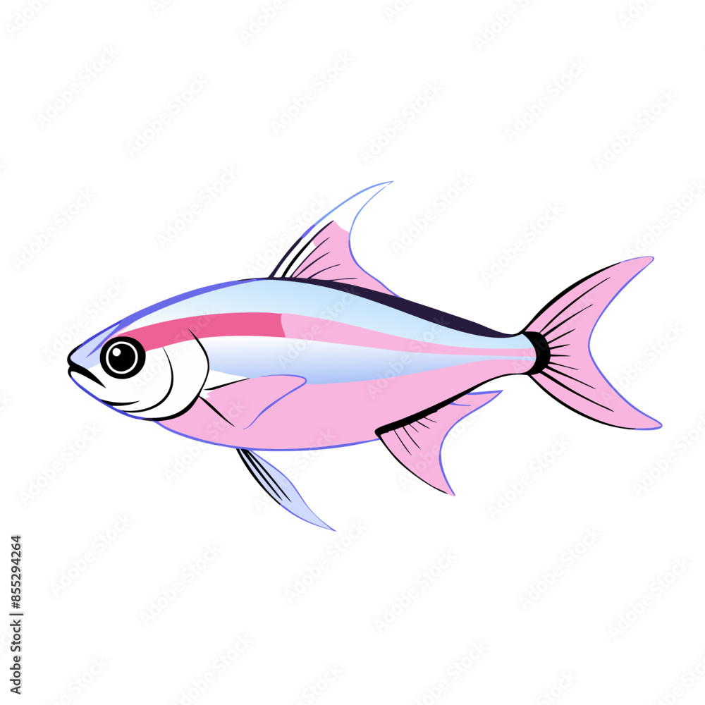 Fototapeta premium vibrant, colorful illustration of neon tetra fish with pink, blue hues