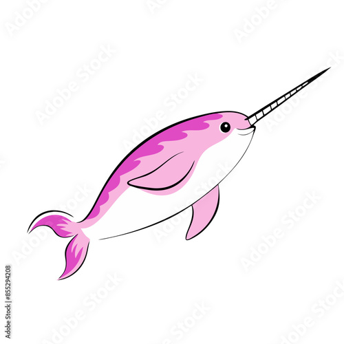 playful vector illustration of a narwhal swimming, featuring its iconic tusk. photo