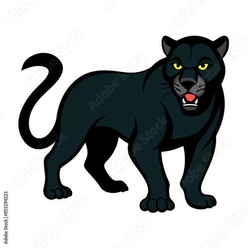 fierce vector illustration of a black panther in a prowling stance.