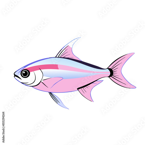 vibrant, colorful illustration of neon tetra fish with pink, blue hues
