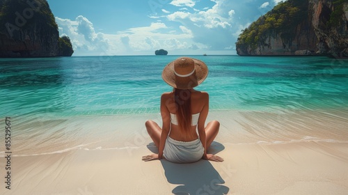 Woman Wearing Hat and Sunglasses on Beach