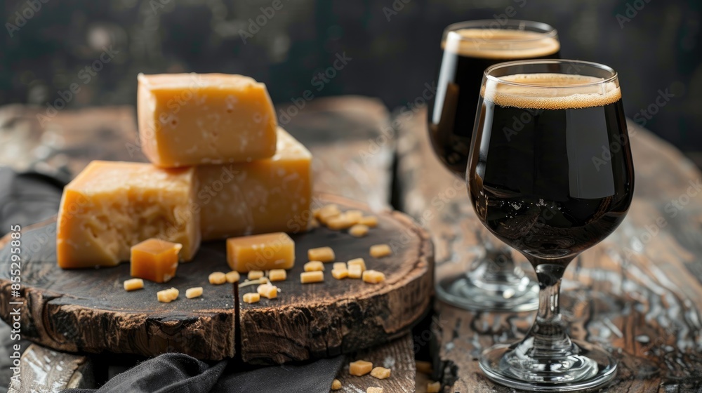 Irish Porter Cheddar paired with two glasses of dark beer Irish Porter Cheddar paired with two glasses of dark beer