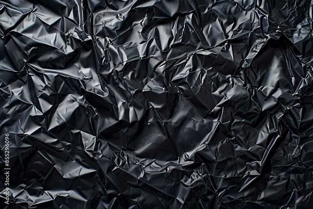 Wrinkled plastic wrap texture on a black background. Cellophane package wallpaper Wrinkled plastic wrap texture on a black background. Cellophane package wallpaper