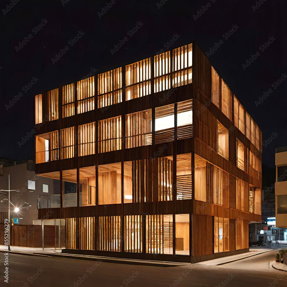 Fototapeta premium modern eco-friendly house made of wooden panels, construction from wooden beams,
