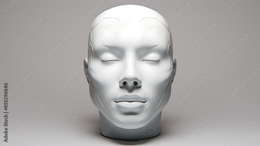 This is a 3D rendering of a human head. The head is white and has a smooth, even surface. The eyes are closed and the mouth is slightly open. This is a 3D rendering of a human head. The head is white and has a smooth, even surface. The eyes are closed and the mouth is slightly open.
