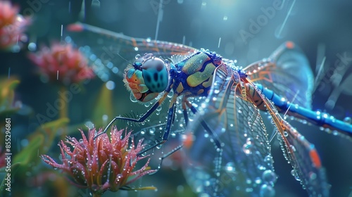 Head Shot of Dragonfly Eye on Black Background. Macro Photography. © Dmitrii