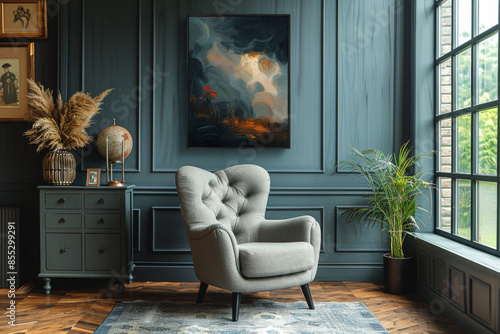 Cozy Dark Living Room with Armchair