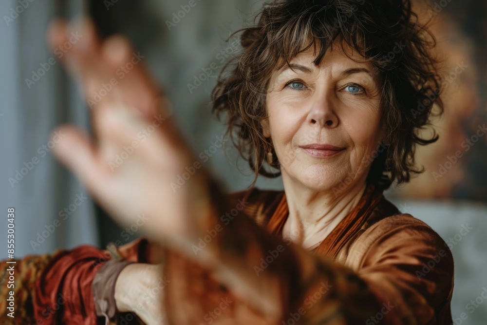 Senior woman making graceful hand gestures while posing Senior woman making graceful hand gestures while posing