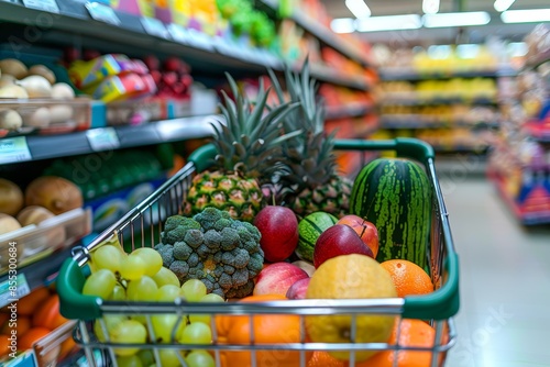 Vibrant Fresh Produce Aisle in Modern Supermarket with Assorted Fruits and Vegetables